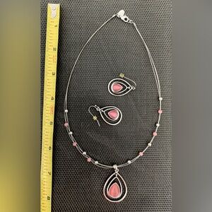 Lia Sophia Silver Necklace and earrings set with Pink Accents